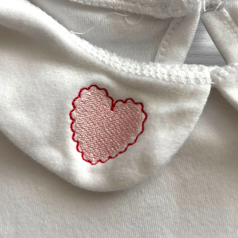 White Pink Heart Embroidered 3t Peter Pan Collar Blouse Long Sleeve